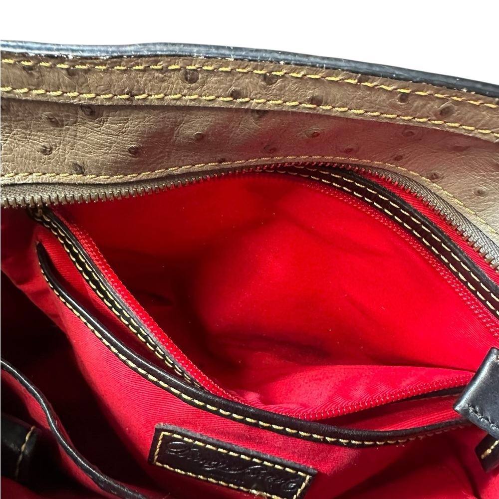 Dooney & Bourke Full Quill Ostrich Leather Bag Gray & Brown - Picture 12 of 16